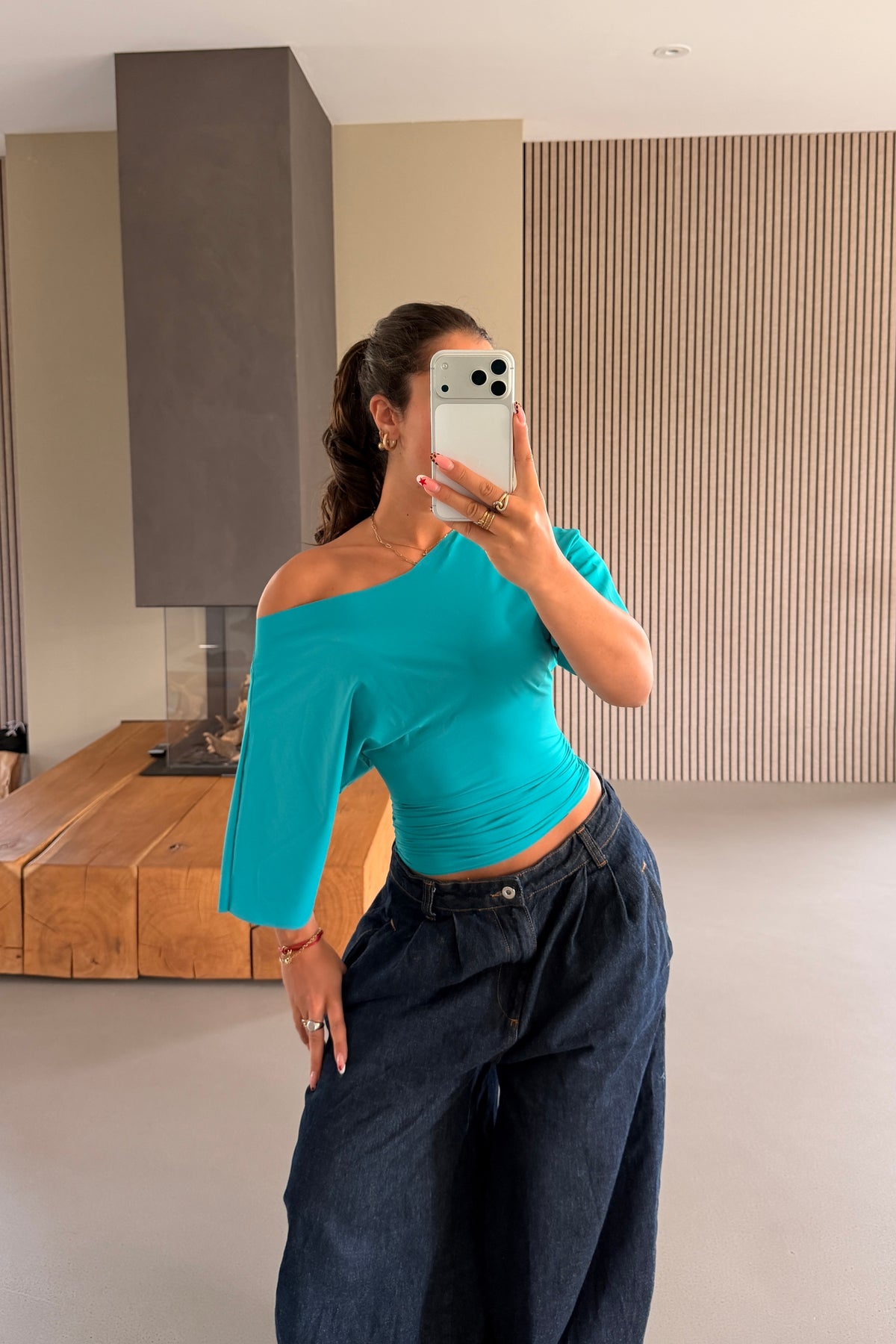 Off-shoulder Top Turquoise